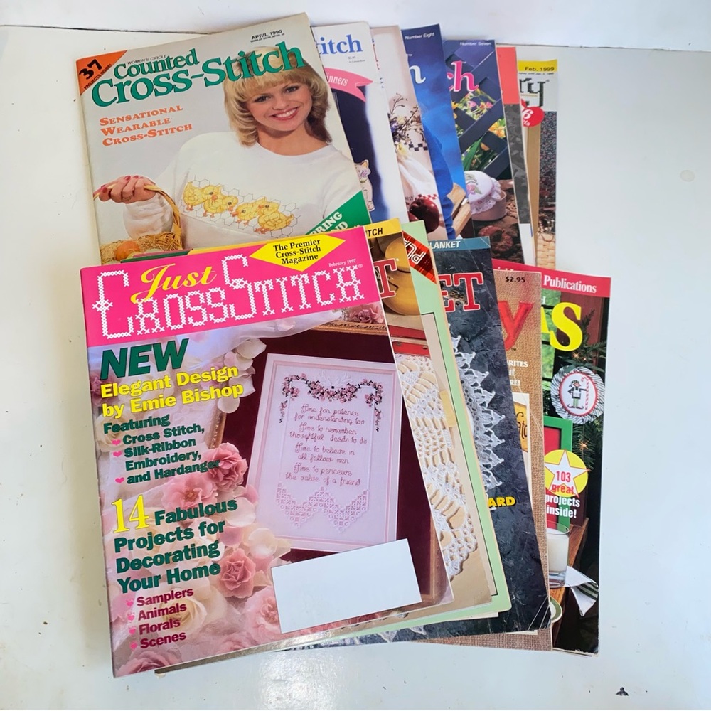 Mixed Lot of 13 Vintage Needlework Craft Magazines Mainly Cross Stitch